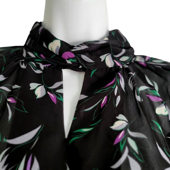 GRACIA Black Floral Chiffon Blouse Keyhole Neckline & Buttoned Cuffs -S - Picture 5 of 8